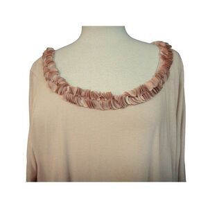 Talbots Woman Pima Cotton Top Dusty Rose 3/4 Sleeve Fabric Petal Neckline Sz 1X